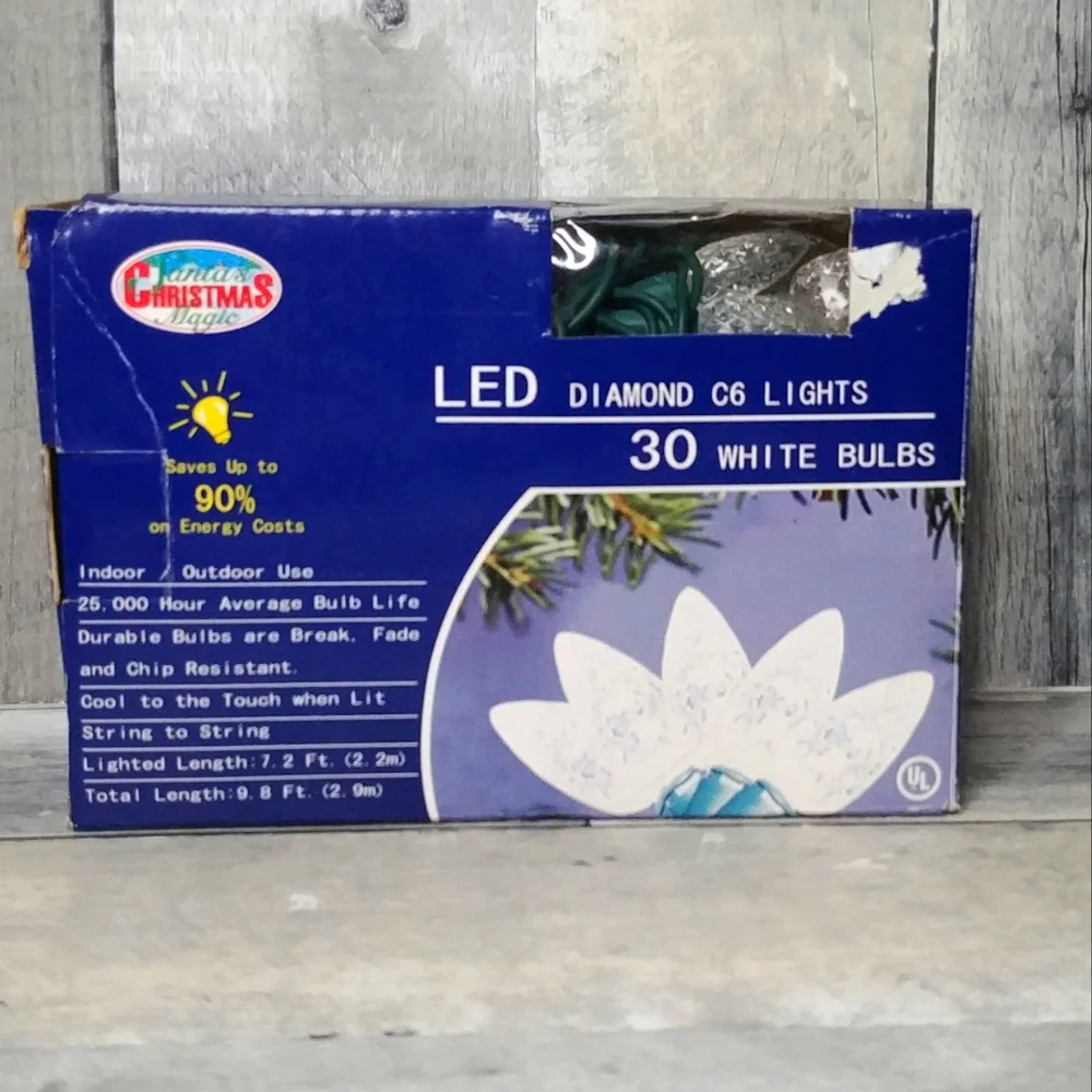 LED Diamond C6 Christmas Lights ~ 30 White Bulbs String NOB